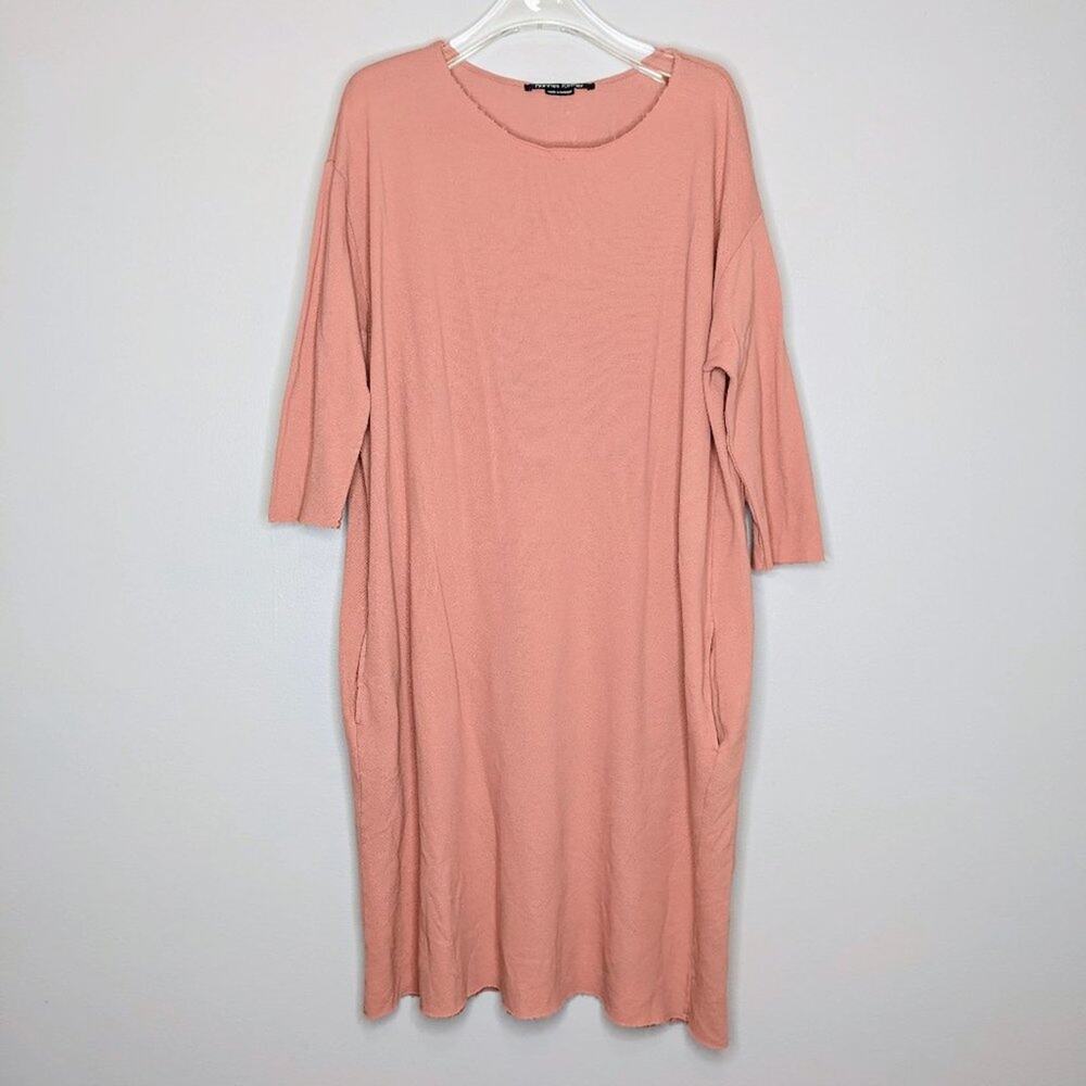 Hannes Roether Pinky Peach 3/4 Sleeve Dress Pockets Raw Hem Size XS